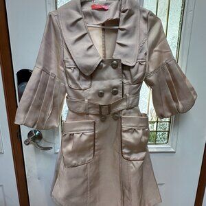 Bora Aksu Designer Trench Coat Dress – Size 38 – Belted Puff Sleeve Romantic
